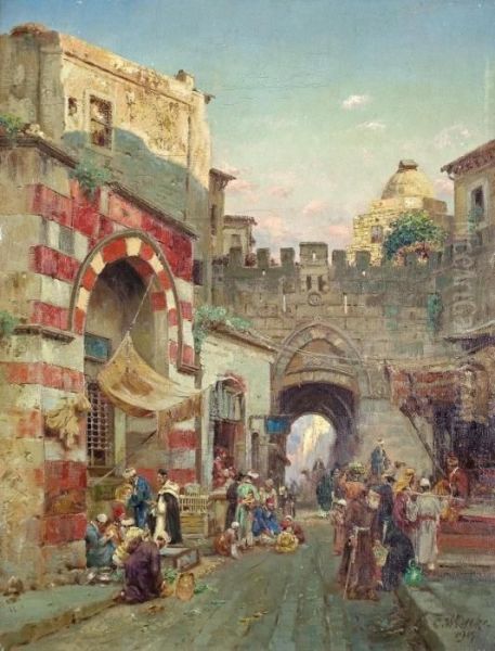 Stadttor In Jerusalem Oil Painting by Carl Wuttke