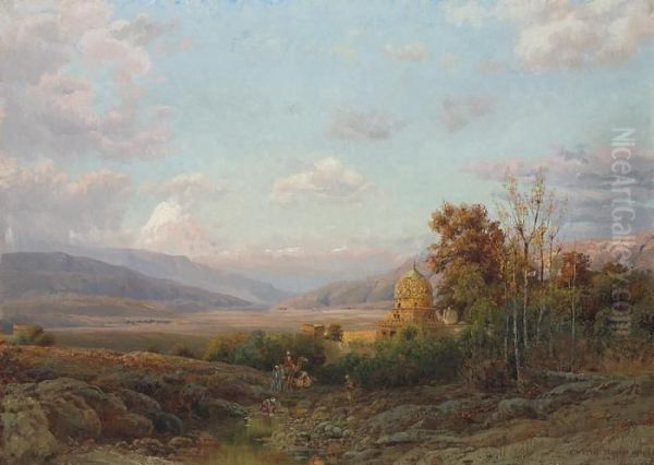 Oasis Near Teheran Oil Painting by Carl Wuttke