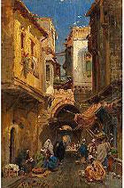 Marokkanische Strassenszene Oil Painting by Carl Wuttke