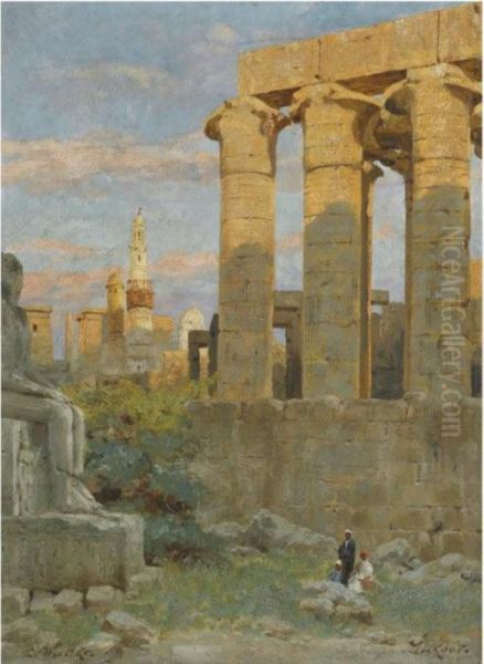 View Of The Abu Al-haggar Mosque At Luxor Oil Painting by Carl Wuttke