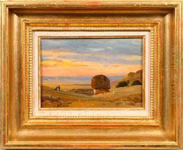 Agyptische Landschaft Mit Felsen Im Abendrot Oil Painting by Carl Wuttke