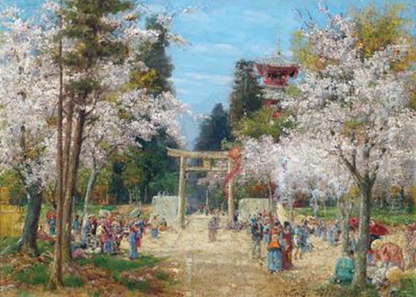 Tempio Di Ueno A Tokyo Oil Painting by Carl Wuttke