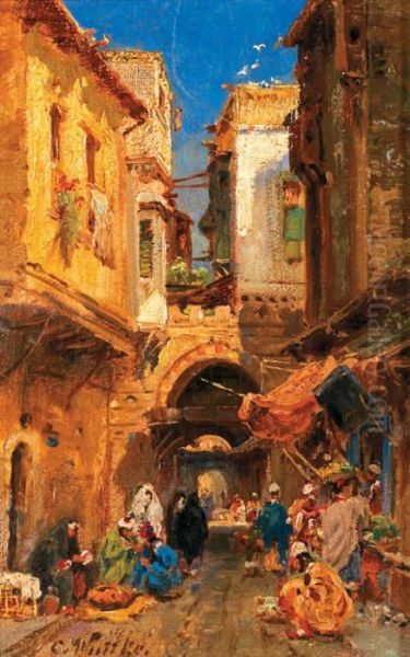 Scene De Rue Marocaine Oil Painting by Carl Wuttke