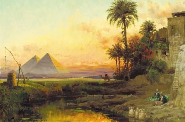 The Pyramids At Dusk Oil Painting by Carl Wuttke