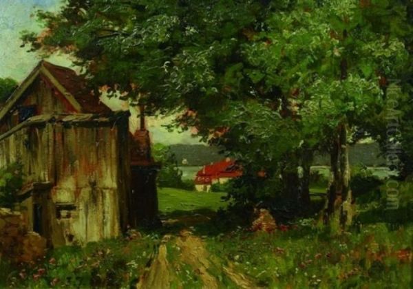 Sommerlandschaft Mit Einem Haus Am See. Oil Painting by Carl Wuttke