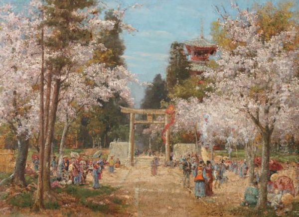 Les Pommiers En Fleurs Dans Un Parc A Tokyo Oil Painting by Carl Wuttke