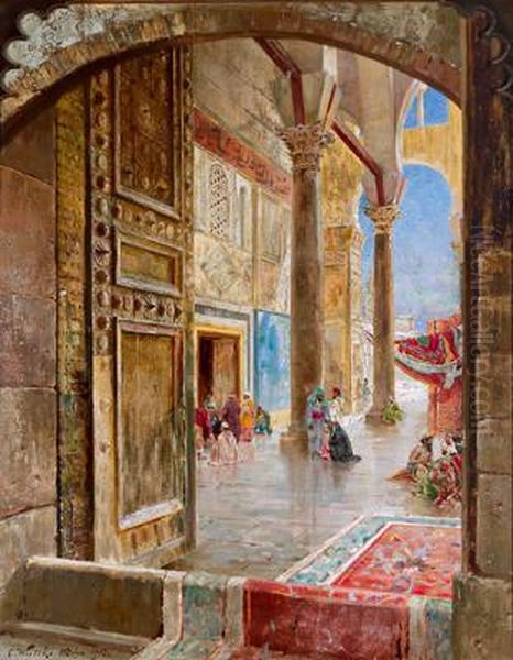 Bab Scherun, Das Ostliche Thor Der Grosen Omajaden Moschee In Damaskus Oil Painting by Carl Wuttke