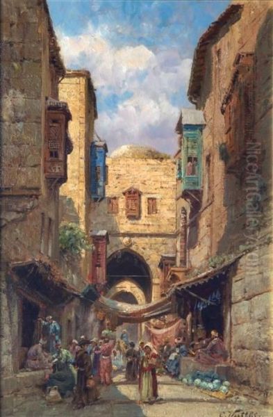 David Street, Jerusalem Oil Painting by Carl Wuttke