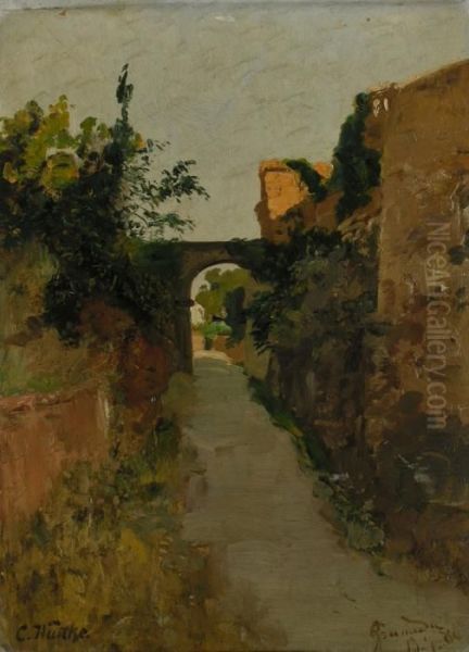 Weg Zwischen Sudlandischen Gebauden Oil Painting by Carl Wuttke