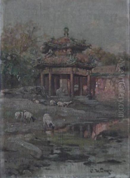 Peking Oil Painting by Carl Wuttke