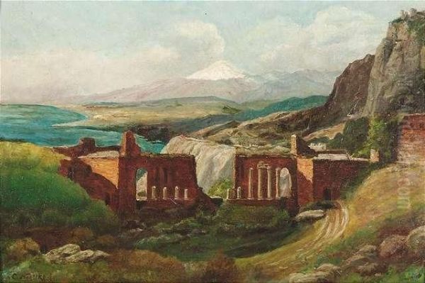 Wuttke, Carl. The Remains Of Taormina In Sicily Oil Painting by Carl Wuttke