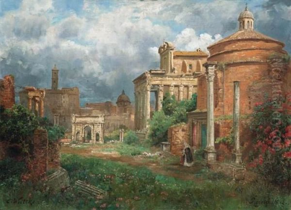 Il Foro Romano Verso Il Campidoglio Oil Painting by Carl Wuttke