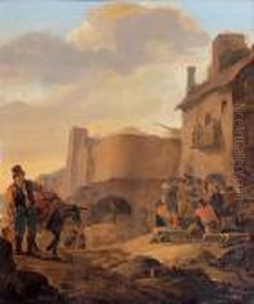 Les Joueurs De Des Dans Une Rue De Village Oil Painting by Thomas Wyck