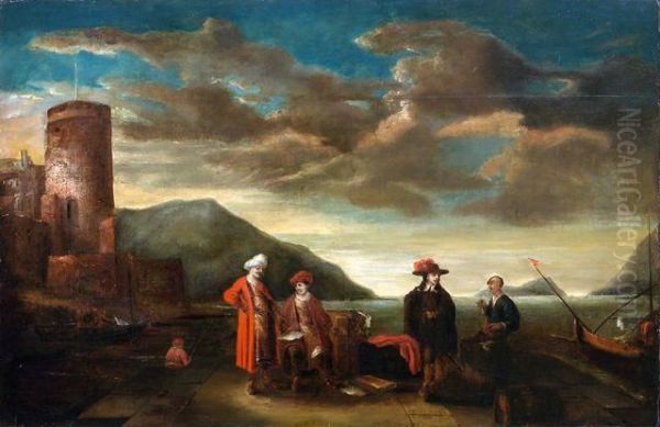 Hafenszene Mit Orientalen. Oil Painting by Thomas Wyck