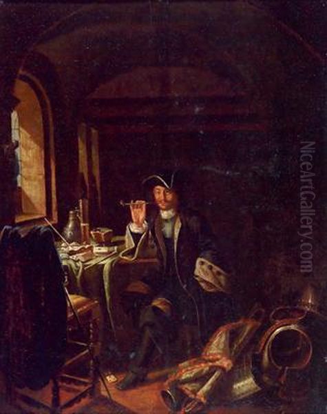 Interieur Mit Pfeiferauchendem Herrn An Einem Tisch Oil Painting by Thomas Wyck