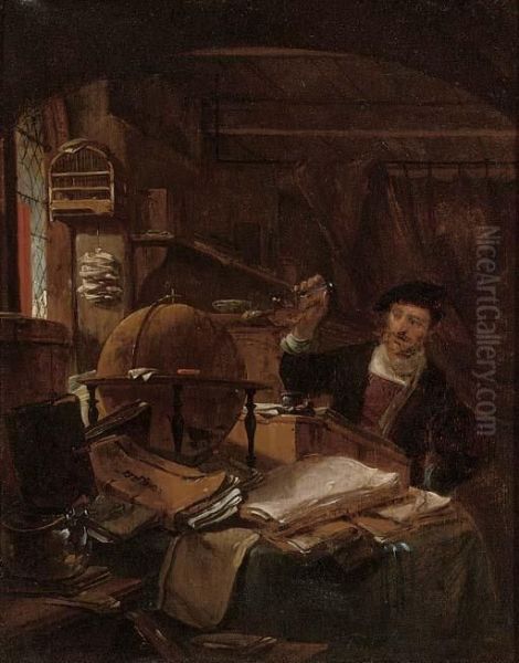 An Alchemist Oil Painting by Thomas Wyck