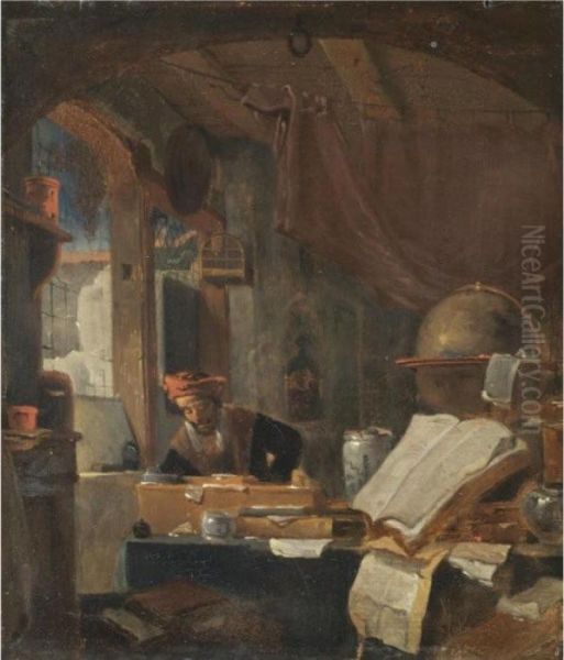 A Scholar In His Study Oil Painting by Thomas Wyck