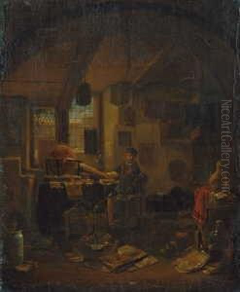 Der Alchimist In Seinem Laboratorium. Oil Painting by Thomas Wyck