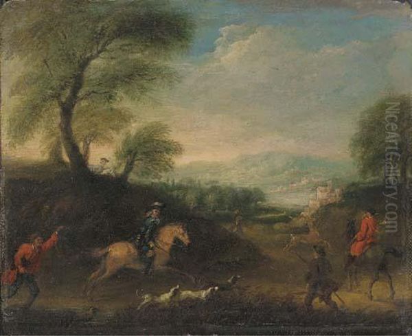 A Stag Hunt Oil Painting by Thomas Wyck