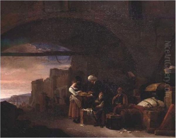 Traders At A Mediterranean Port Oil Painting by Thomas Wyck