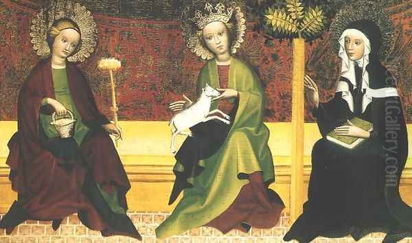 St. Martha, Agnes and Clara Oil Painting by Unknown Painter