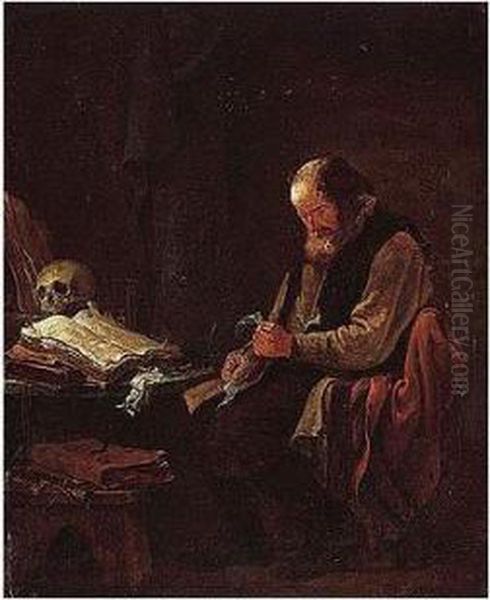 A Philospher At His Desk Oil Painting by Thomas Wyck