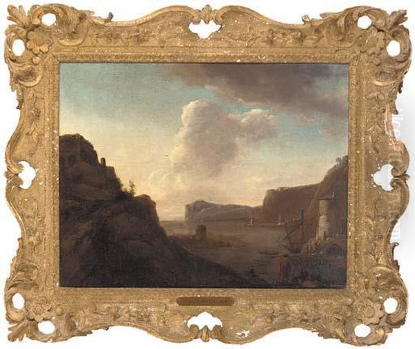 A Mountainous Harbour Landscape With Shipping Oil Painting by Thomas Wyck