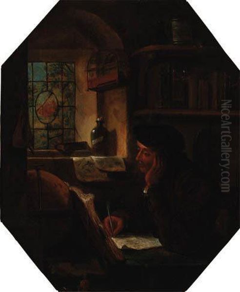 A Scholar Writing At A Table By A Window Oil Painting by Thomas Wyck