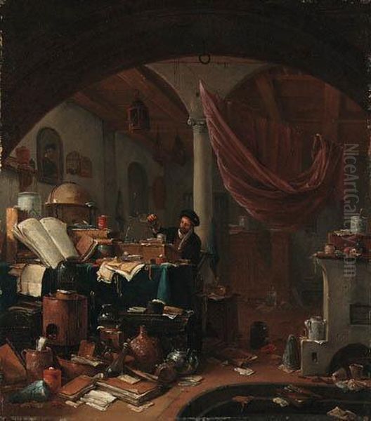 An Alchemist In His Study Oil Painting by Thomas Wyck