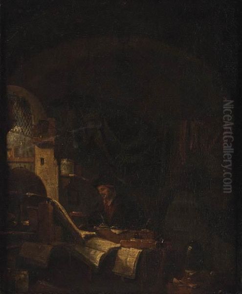 An Alchemist In His Study Oil Painting by Thomas Wyck