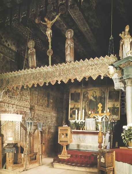 General view of the painted interior of the church in Debno Podhalanskie Oil Painting by Unknown Painter