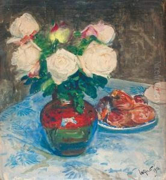 Nature Morte Au Bouquet De Roses Oil Painting by Leon Wyczolkowski