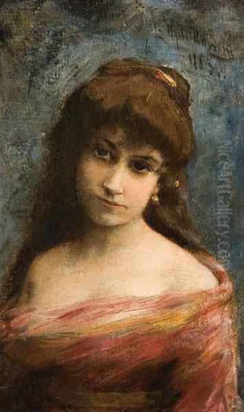 Young Lady Portrait Oil Painting by Leon Wyczolkowski