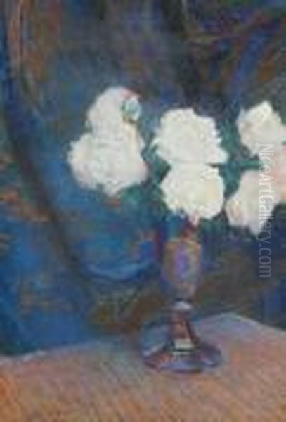 Still Life Of White Roses In A Vase Oil Painting by Leon Wyczolkowski