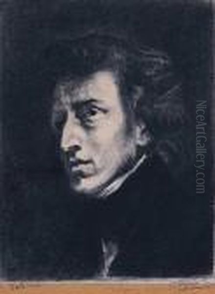 Chopin Wg Eugene Delacroix Oil Painting by Leon Wyczolkowski