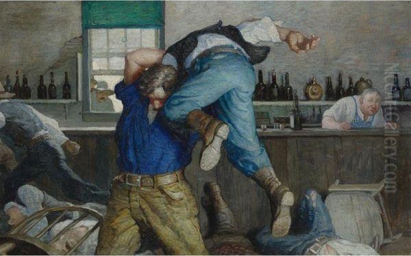 Waite Seized Him And Swung Him 
On High Amid A Volley Of Terrifiedoaths And Then Dashed Him Down And 
Away Oil Painting by Newell Convers Wyeth