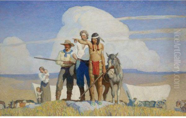 Pioneers - The Opening Of The Prairies Oil Painting by Newell Convers Wyeth