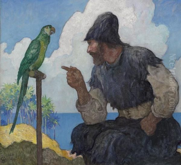 Robinson Crusoe, Cover Oil Painting by Newell Convers Wyeth