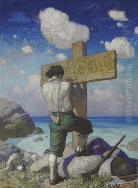 --and Making It Into A Great Cross, I Set It Up On The Shore Where I First Landed-- Oil Painting by Newell Convers Wyeth