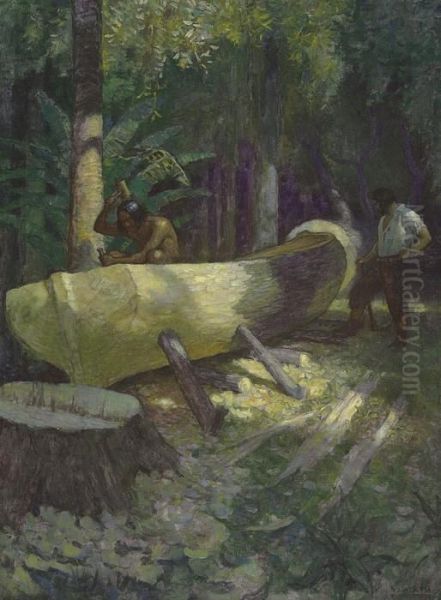 --we Cut And Hewed The Outside Into The True Shape Of A Boat-- Oil Painting by Newell Convers Wyeth