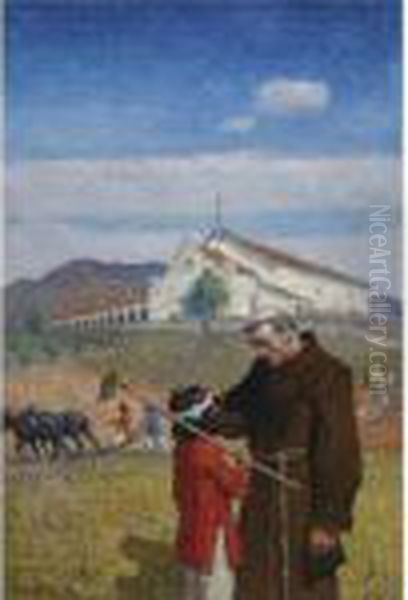 A California Mission Oil Painting by Newell Convers Wyeth