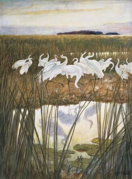 The Dance Of The Whooping Cranes Oil Painting by Newell Convers Wyeth