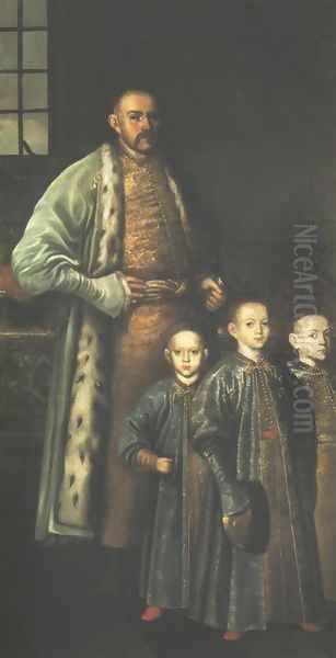 Portrait of Zbigniew Ossolinski and his Sons Oil Painting by Unknown Painter