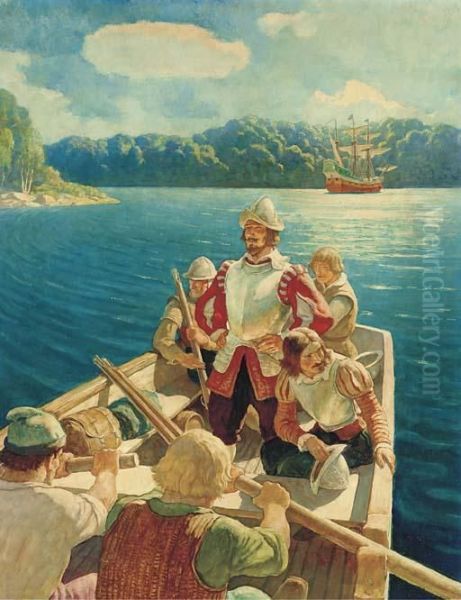 Captain George Waymouth On The Georges River Oil Painting by Newell Convers Wyeth