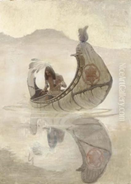 Hiawatha Fishing Oil Painting by Newell Convers Wyeth