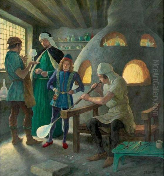 The Story Of Glass Oil Painting by Newell Convers Wyeth