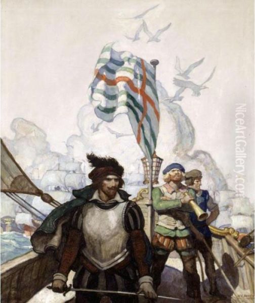 Legend Of The Expedition To Spain (essex Sails For Cadiz) Oil Painting by Newell Convers Wyeth