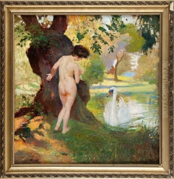 Leda Z Labedziem Oil Painting by Feliks M. Wygrzywalski