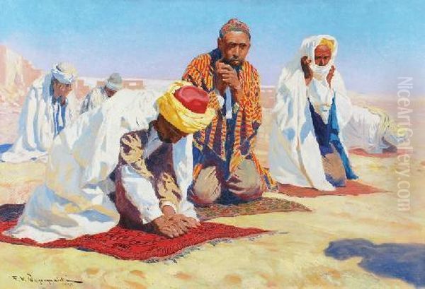 Modlitwa Arabow Na Pustyni Oil Painting by Feliks M. Wygrzywalski