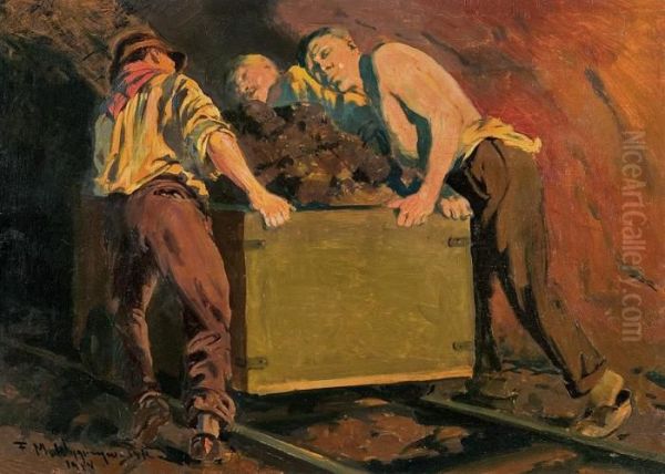 Miners Oil Painting by Feliks M. Wygrzywalski